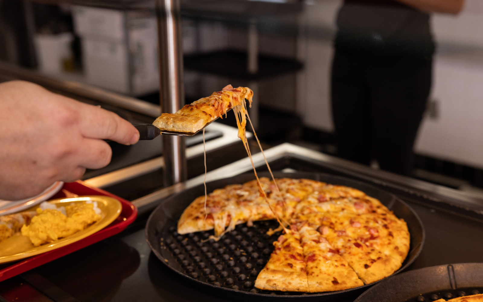 Cheesy pizza fresh from the oven