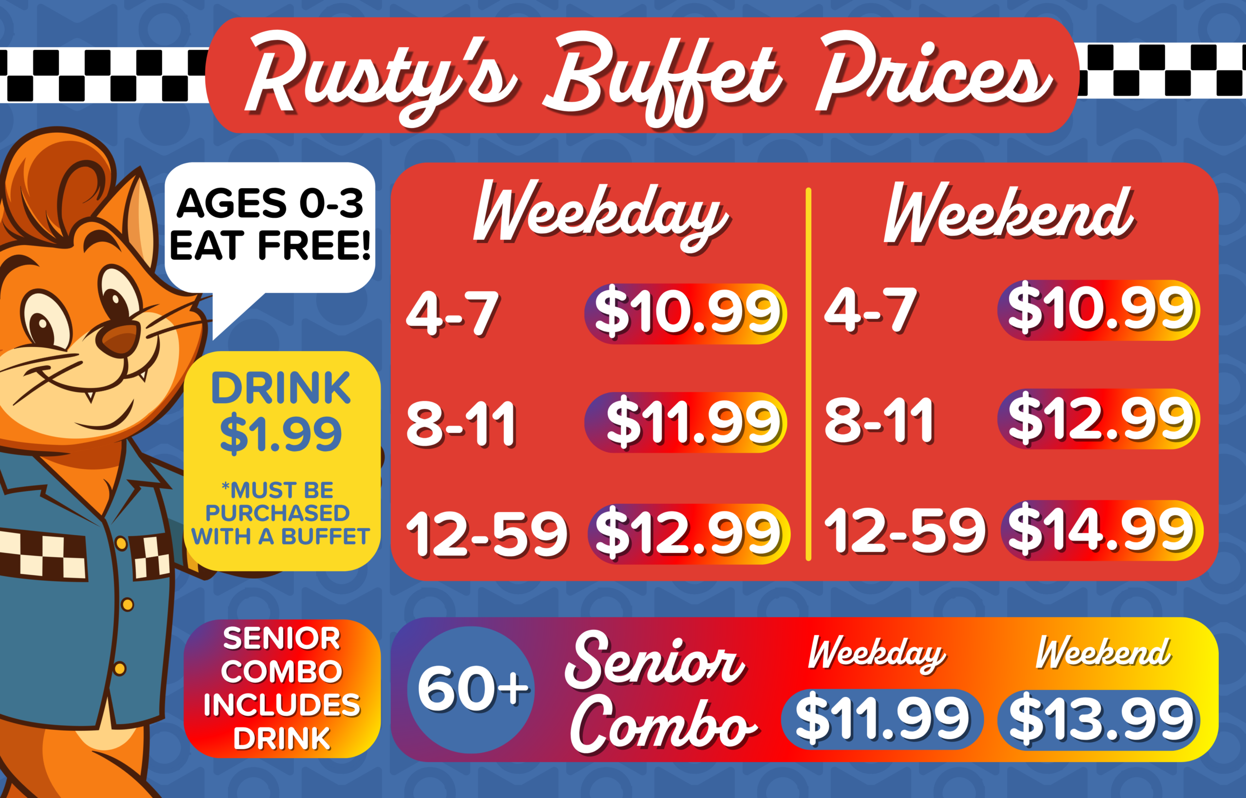 Updated buffet pricing board
