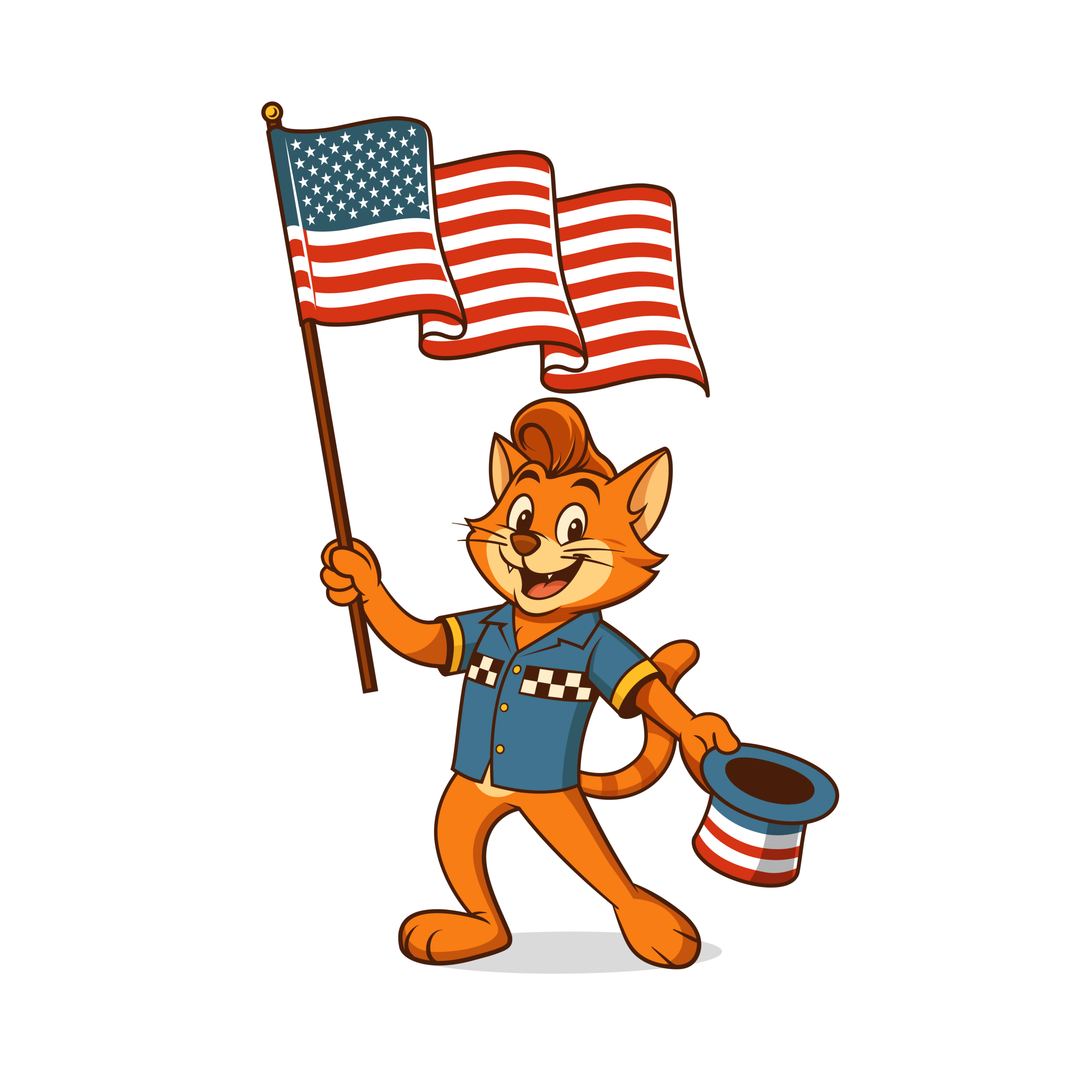 Rusty holding an American flag for the Fourth of July